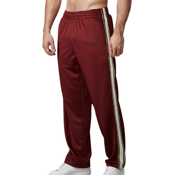 XIAONU Men's Cream Satin Track Pants Elastic Waist Side Striped Casual Trousers Smooth Comfort Daily Pant