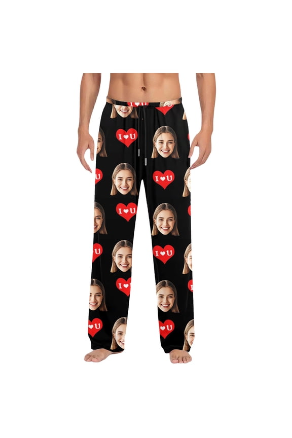 Men's Custom Photo Pajama Pants Elastic Waist Lounge Trousers Personalized Cozy Sleep Loungewear Pant