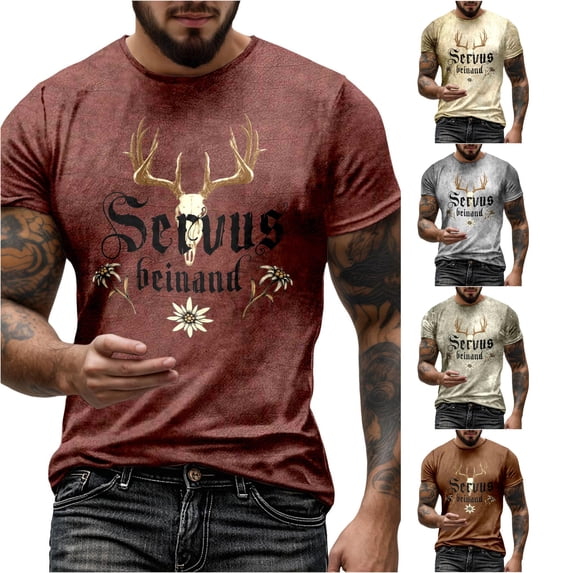 XIAONU Men's Deer Skull Graphic Crew Neck T Shirt Vintage Distressed Short Sleeve Casual Summer Tee