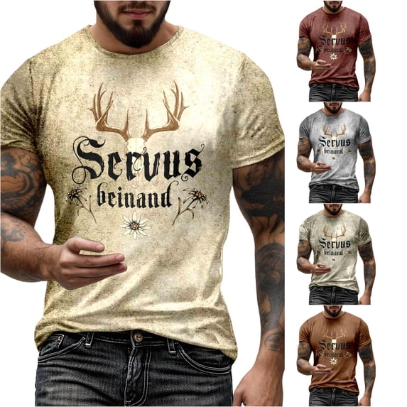 XIAONU Men's Deer Skull Graphic Crew Neck T Shirt Vintage Distressed Short Sleeve Casual Summer Tee