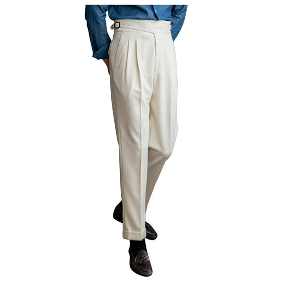 XIAONU Men's Dress Pants High-Waist Pleated Slim-Fit Trousers Formal Office Business Event Pant