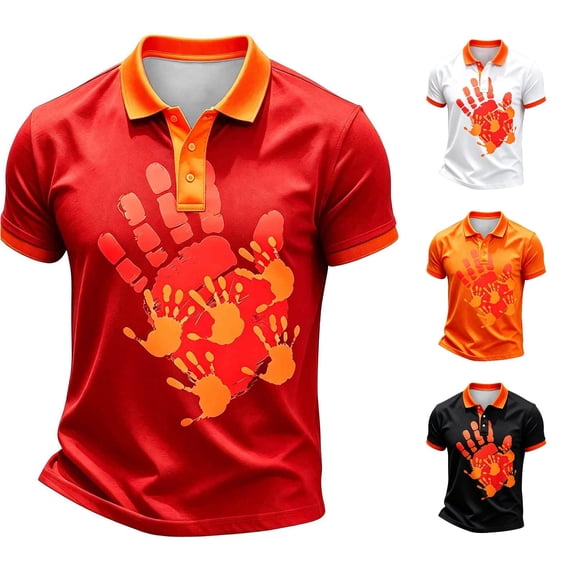 XIAONU Men's Family Handprint Polo Contrast Collar Short Sleeve Shirt Fitness Training Top
