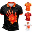 thumbnail image 1 of XIAONU Men's Family Handprint Polo Contrast Collar Short Sleeve Shirt Fitness Training Top, 1 of 4