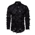 thumbnail image 1 of XIAONU Men's Feather Textured Shirt Slim Long Sleeve Button Down Sheer Edgy Club Shirts Tops, 1 of 4