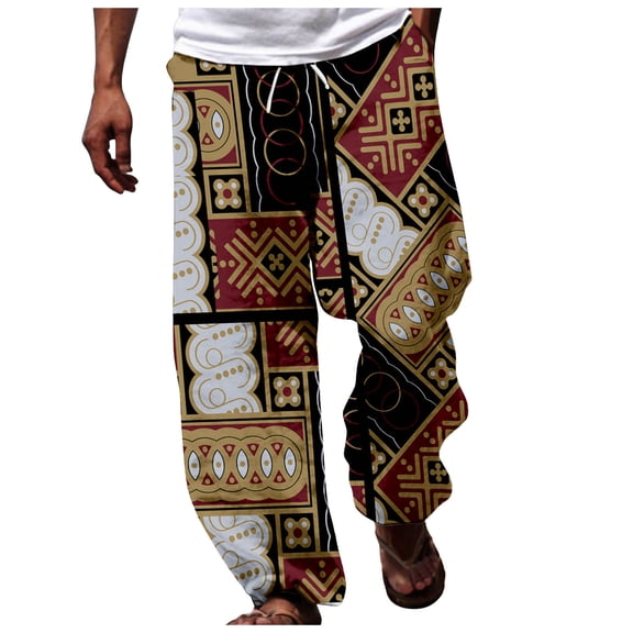XIAONU Men's Floral Jogger Pants Elastic Waist Drawstring Boho Trousers Vintage Daily Comfort Pant