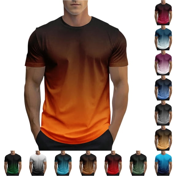 XIAONU Men's Gradient Crew Neck T Shirt Short Sleeve Casual Daily Tees