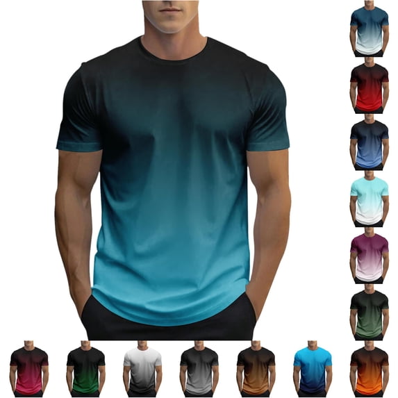 XIAONU Men's Gradient Crew Neck T Shirt Short Sleeve Casual Daily Tees