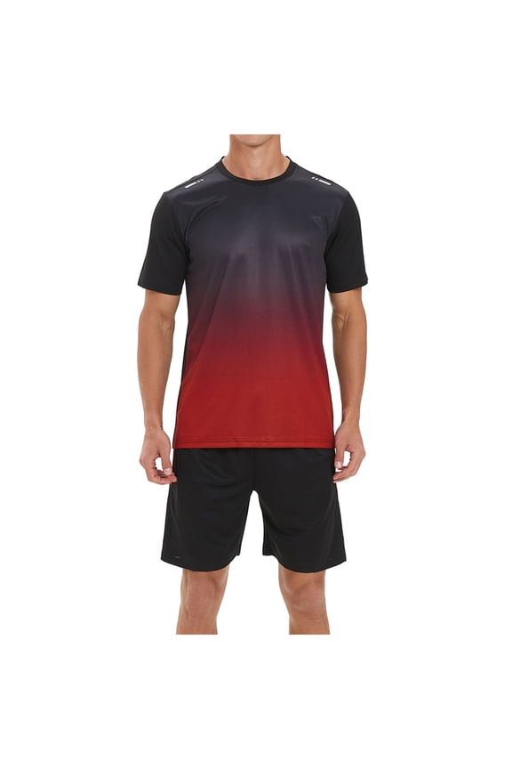 Men's Gradient High-Performance Athletic Set Short-Sleeve Workout Training Activewear