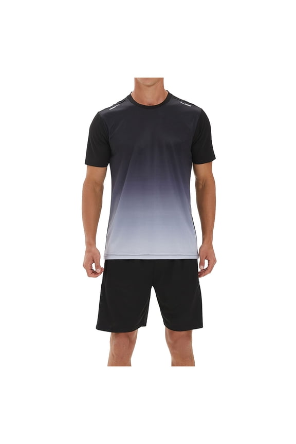 Men's Gradient High-Performance Athletic Set Short-Sleeve Workout Training Activewear
