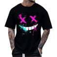 thumbnail image 1 of XIAONU Men's Graffiti X Eyes Smile Print T-Shirt Short Sleeve Crew Neck Splatter Graphic Pullover Top Streetwear Casual Daily Shirts, 1 of 4