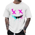 thumbnail image 1 of XIAONU Men's Graffiti X Eyes Smile Print T-Shirt Short Sleeve Crew Neck Splatter Graphic Pullover Top Streetwear Casual Daily Shirts, 1 of 4