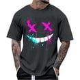thumbnail image 1 of XIAONU Men's Graffiti X Eyes Smile Print T-Shirt Short Sleeve Crew Neck Splatter Graphic Pullover Top Streetwear Casual Daily Shirts, 1 of 4