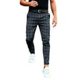 thumbnail image 1 of XIAONU Men's Gray Plaid Slim-Fit Pants Belted Waist Casual Trousers Office Smart-Casual Pant, 1 of 5