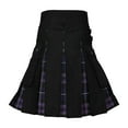 thumbnail image 1 of XIAONU Men's Green Tartan Cargo Kilt - Wool Blend Adjustable Waist Scottish Casual Skirt, 1 of 4