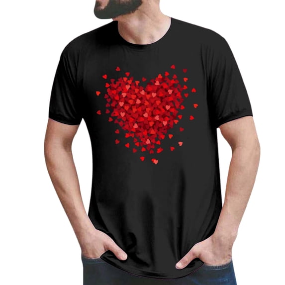 XIAONU Men's Heart Cluster Valentine's Day T Shirt Regular Crew Neck Short Sleeve Tee Soft Casual Holiday Wear T-Shirt