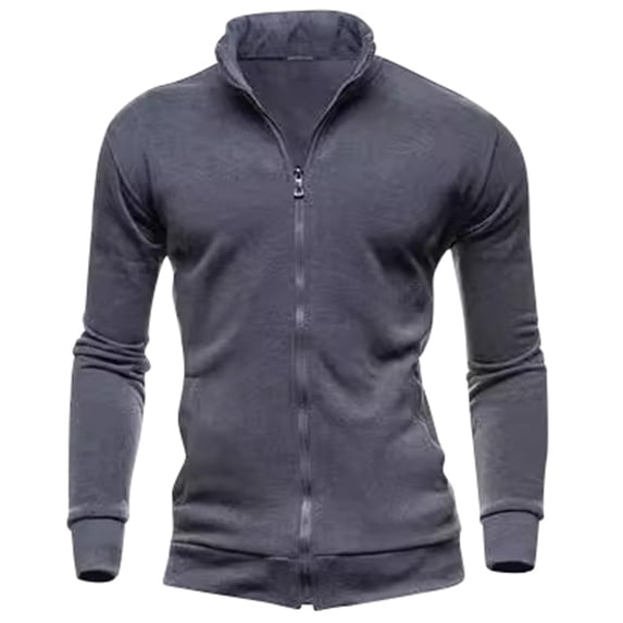 XIAONU Men's Hoodless Zip Up Sweatshirt Neck Stand Collar Cardigan Jacket Outdoor Leisure Loose Fit Solid Color Machine Washable