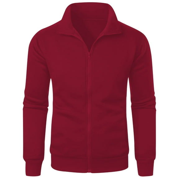 XIAONU Men's Hoodless Zip Up Sweatshirt Neck Stand Collar Cardigan Jacket Outdoor Leisure Loose Fit Solid Color Machine Washable