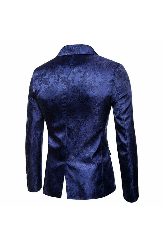 Men's Jacquard Pattern Blazers Slim Fit Satin Paisley Print Suit Top Stylish Formal Evening Jacket