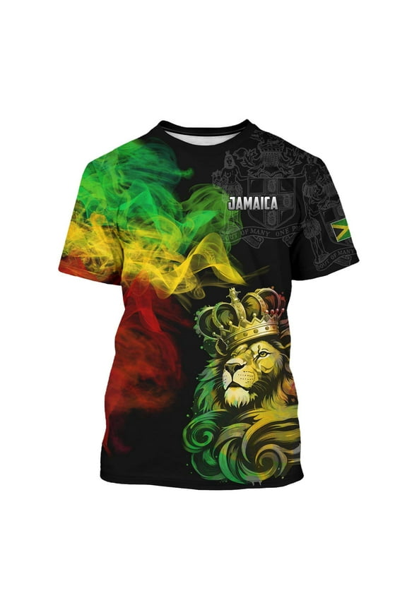 Men's Jamaica Rasta Lion Graphic T-Shirt Short-Sleeve 3D Printed Crew Neck Tee Reggae & Cultural Pride Top