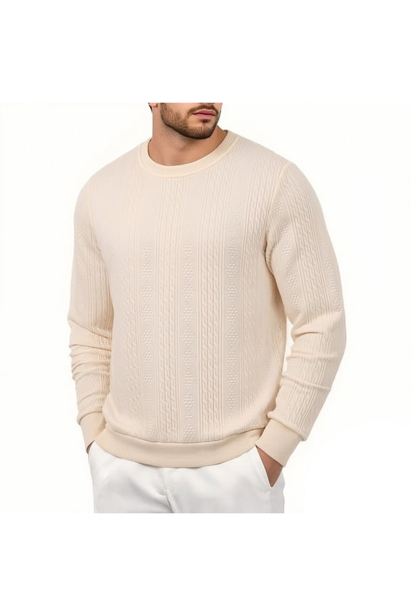 Men's Knitted Warm T Shirt Crew Neck Long-Sleeve Sweater Comfortable Breathable Casual T-Shirt