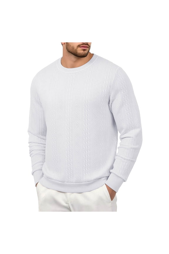 Men's Knitted Warm T Shirt Crew Neck Long-Sleeve Sweater Comfortable Breathable Casual T-Shirt