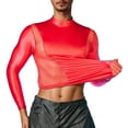 thumbnail image 1 of XIAONU Men's Long-Sleeve Sheer Turtleneck Top Stretchy Mesh Ruched Crop Shirt Stylish Performance Dance Clubwear, 1 of 9