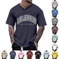 thumbnail image 1 of XIAONU Men's Los Angeles Letter Graphic V Neck T Shirt Short Sleeve Streetwear Casual Tees, 1 of 4