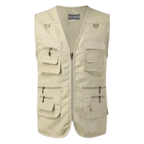 XIAONU Men's Multi-Pocket Utility Vest Regular Fit Sleeveless Zip Up V Neck Pullover Top Breathable Outdoor Fishing Hiking Travel Wear Vest