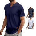thumbnail image 1 of XIAONU Men's Notch V Neck T Shirt Short Sleeve Ribbed Knit Everyday Top, 1 of 8