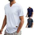 thumbnail image 1 of XIAONU Men's Notch V Neck T Shirt Short Sleeve Ribbed Knit Everyday Top, 1 of 8
