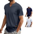 thumbnail image 1 of XIAONU Men's Notch V Neck T Shirt Short Sleeve Ribbed Knit Everyday Top, 1 of 8