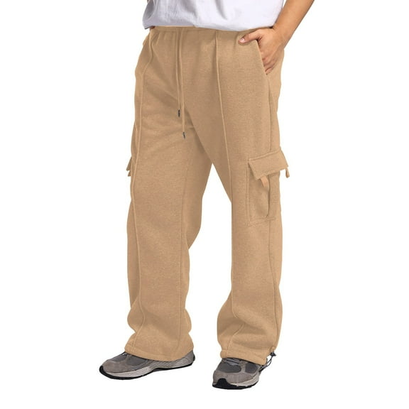 XIAONU Men's Olive Green Cargo Wide-Leg Pants Elastic Waist Multi-Pocket Trousers Cozy Streetwear Daily Casual Pant