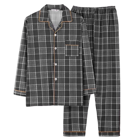 XIAONU Men's Pajama Set Long Sleeve Plaid Pattern Soft Breathable Sleep Loungewear