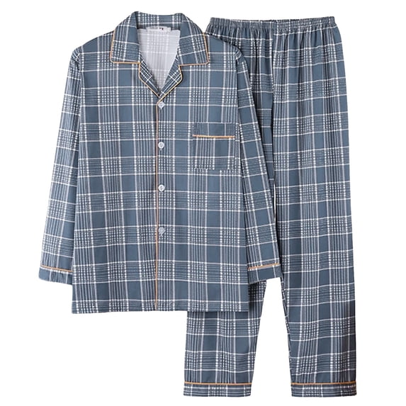 XIAONU Men's Pajama Set Long Sleeve Plaid Pattern Soft Breathable Sleep Loungewear