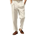 thumbnail image 1 of XIAONU Men's Pleated Dress Pants Relaxed Fit Straight Pants Button Waist Formal Work Trousers, 1 of 8