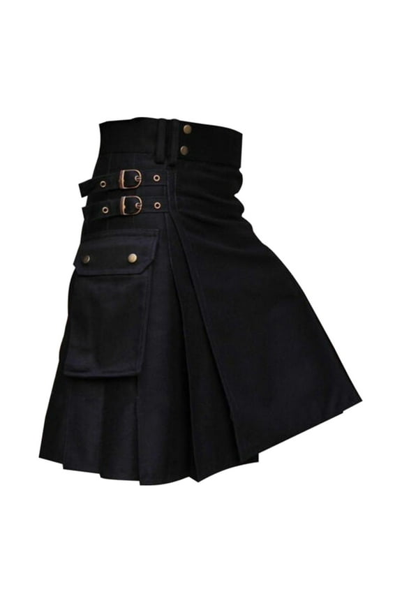 Men's Punk Pleated Skirt High Waist Buckle Kilt Skirts Edgy Streetwear Cosplay Skirt With Pockets
