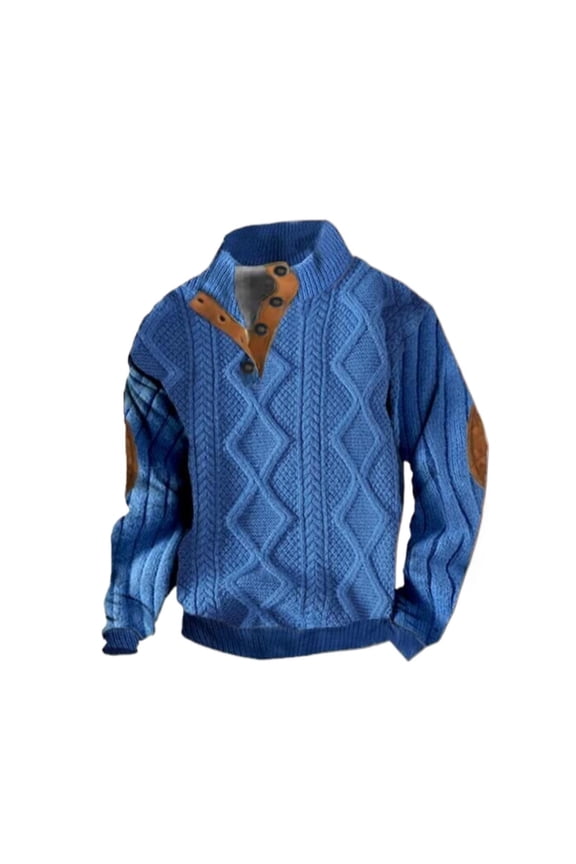 Men's Quarter-Zip Cable Knit Sweater Retro Contrast-Panel Pullover Casual Daily Warm Top