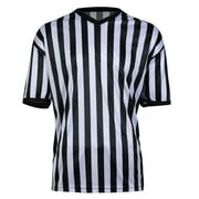 XIAONU Mens Referee Striped Short Sleeve V Neck Classic Stripe Pattern Shirt Quick Dry Athletic Sports Game Umpire Uniform Shirts