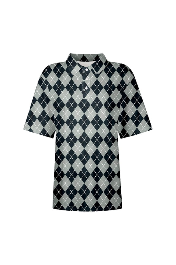 Men's Regular Fit Argyle Polo Shirt Turn Down Collar Casual Soft Short Sleeve Shirt