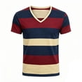 thumbnail image 1 of XIAONU Men's Retro Bold Color-Blocked Striped V-Neck T-Shirt Short-Sleeve Slim-Fit Casual Everyday Top, 1 of 3