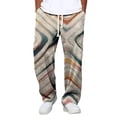 thumbnail image 1 of XIAONU Men's Retro Wave Print Drawstring Pants Oversized Fit Full Length Elastic Waist Breathable Lounge Trousers, 1 of 4