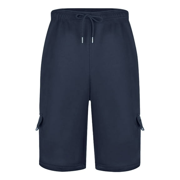XIAONU Men's Royal Blue Cargo Shorts Elastic Waist Drawstring Pant Cozy Casual Daily Loungewear Shorts