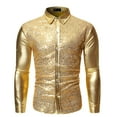 thumbnail image 1 of XIAONU Men's Sequin Panel Button Down Shirt Slim Fit Leather Long Sleeve Pullover Top Shiny Glamorous Party Club Wear, 1 of 7
