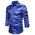 thumbnail image 1 of XIAONU Men's Sequin Satin Shirt Regular Fit Long Sleeve Collared Buttoned Pullover Top Shiny Party Nightclub Wear Blouse, 1 of 3