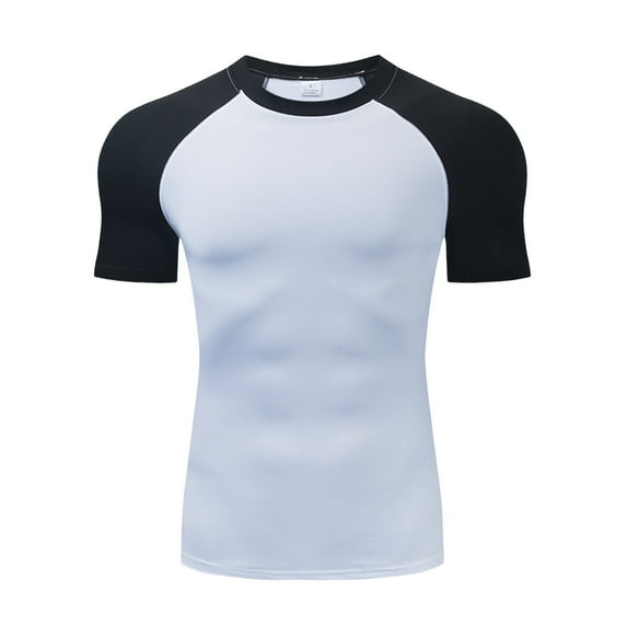 XIAONU Men's Short-Sleeve Raglan-Sleeve Compression T-Shirt Slim-Fit Performance Top Breathable Gym Workout Daily Active Wear