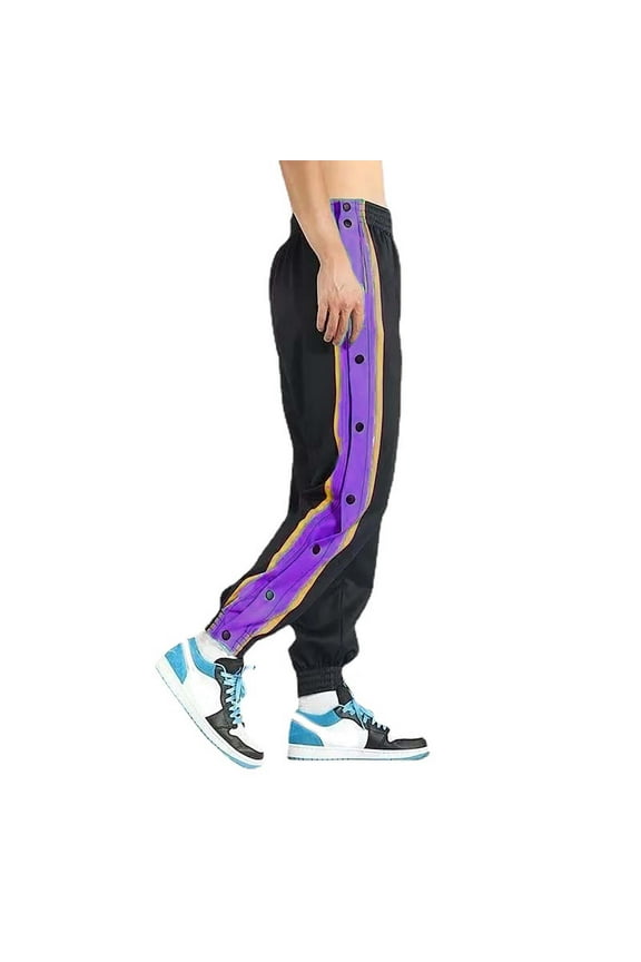 Men's Side Snap Jogger Pants Side Button Slim Fit Pants Elastic Waist Drawstring Sporty Pants