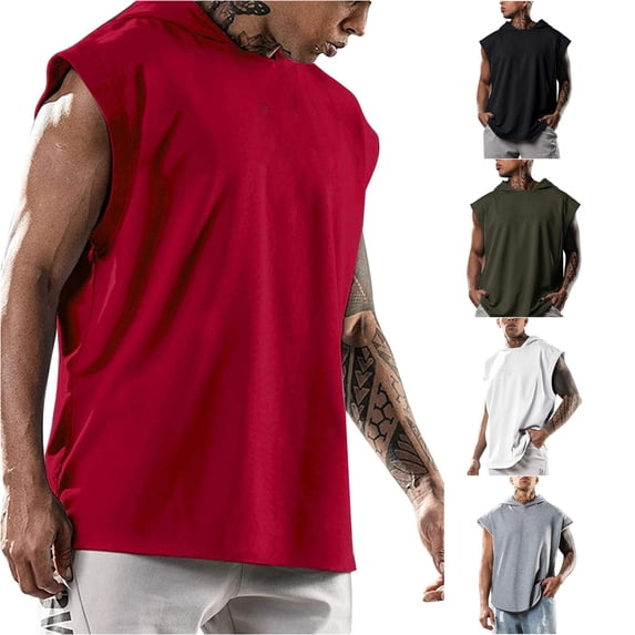 XIAONU Men's Sleeveless Hooded Tank Top Pullover Gym Workout Shirt