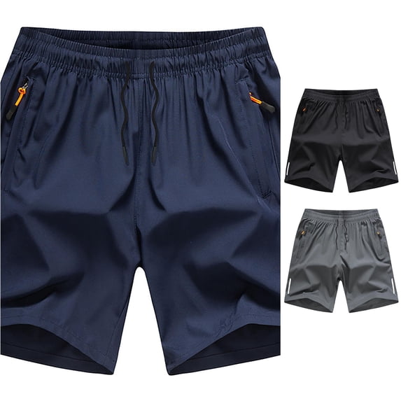 XIAONU Men's Solid Athletic Shorts Drawstring Waist Zipper Pockets Sport Bottoms