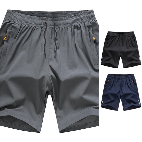 XIAONU Men's Solid Athletic Shorts Drawstring Waist Zipper Pockets Sport Bottoms