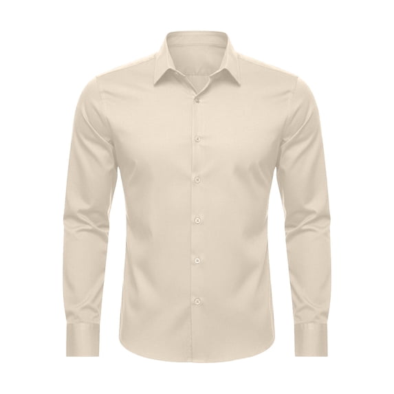 XIAONU Men's Solid Button Up Dress Shirt Long Sleeve Turn Down Collar Button Down Shirt Smooth formal Business Shirts